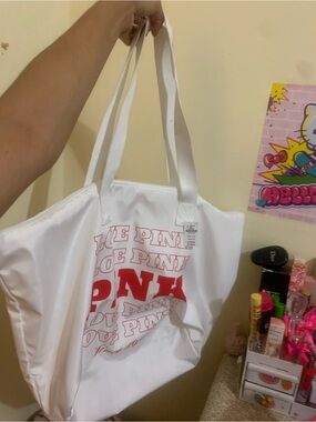 PINK Victoria's Secret White Tote with Red Logo Print